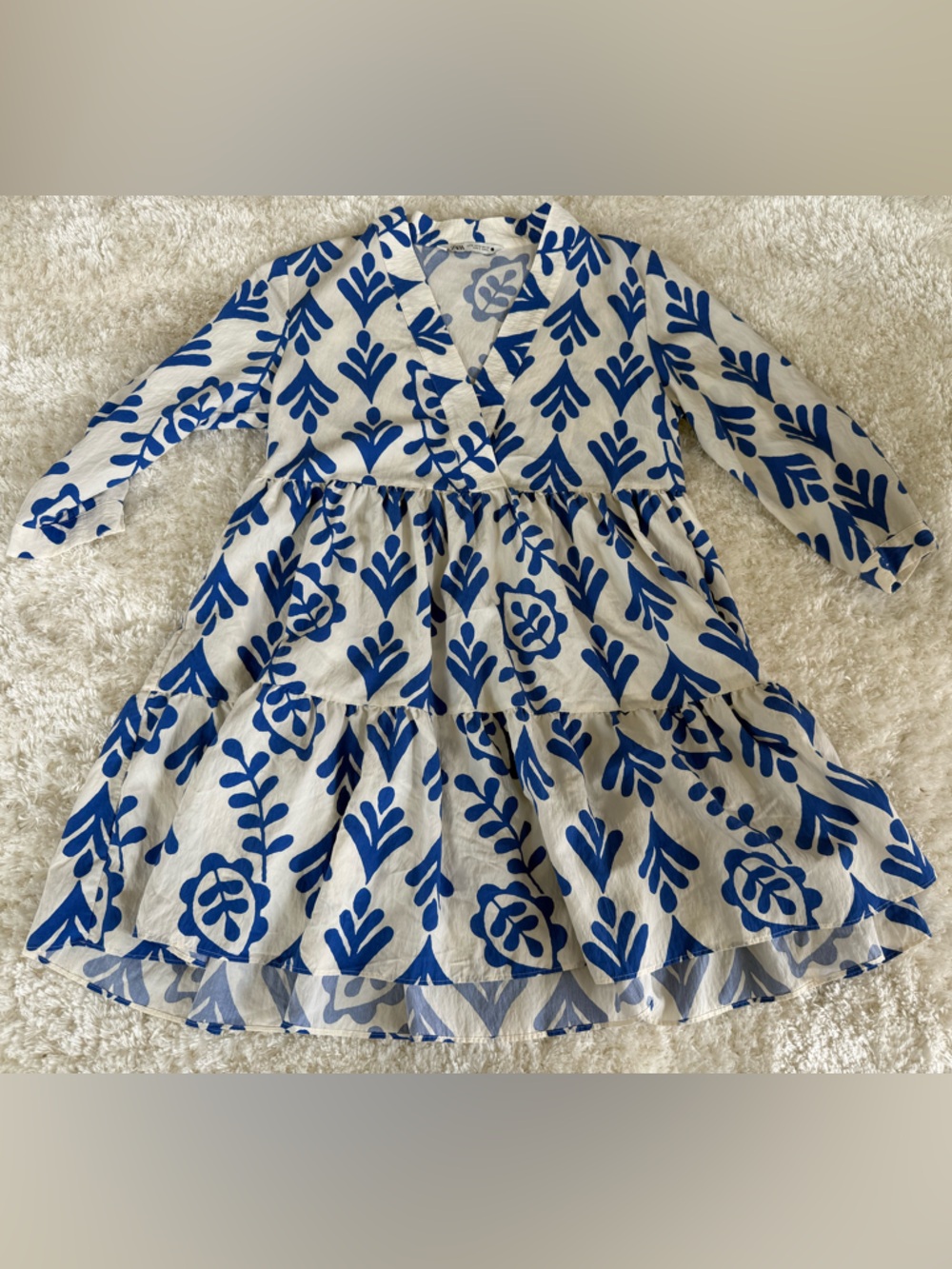 Zara White Skirt with Bold Blue Floral Spring/Summer Mini Dress